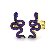 Breathtaking 0.20 Ct Purple Amethyst Snake Stud Earrings in in 10K/14K gold and platinum with certified lab-grown or natural diamonds