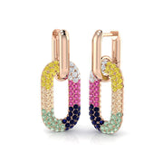 Luxury 2.0Ct Multi-Color Gemstone Paperclip Link Drop Earrings in 10K/14K gold and platinum with certified lab-grown or natural diamonds