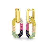Luxury 2.0Ct Multi-Color Gemstone Paperclip Link Drop Earrings in 10K/14K gold and platinum with certified lab-grown or natural diamonds