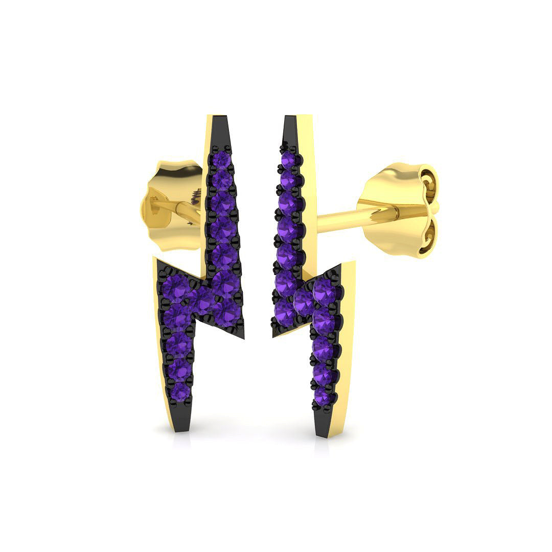 Stunning Purple Gemstone Lightning Bolt Stud Earrings 2 in 10K/14K gold and platinum with certified lab-grown or natural diamonds