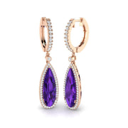 Teardrop Amethyst Diamond Drop Earrings in 10K/14K gold and platinum with certified lab-grown or natural diamonds