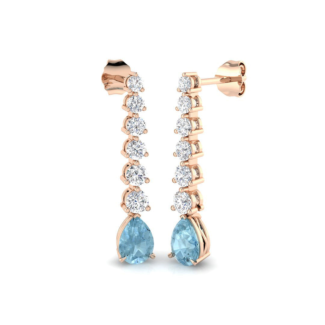 Teardrop Aquamarine Gemstone Graduate Drop Earrings - UK Hallmarked in 10K/14K gold and platinum with certified lab-grown or natural diamonds