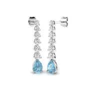 Teardrop Aquamarine Gemstone Graduate Drop Earrings - UK Hallmarked in 10K/14K gold and platinum with certified lab-grown or natural diamonds