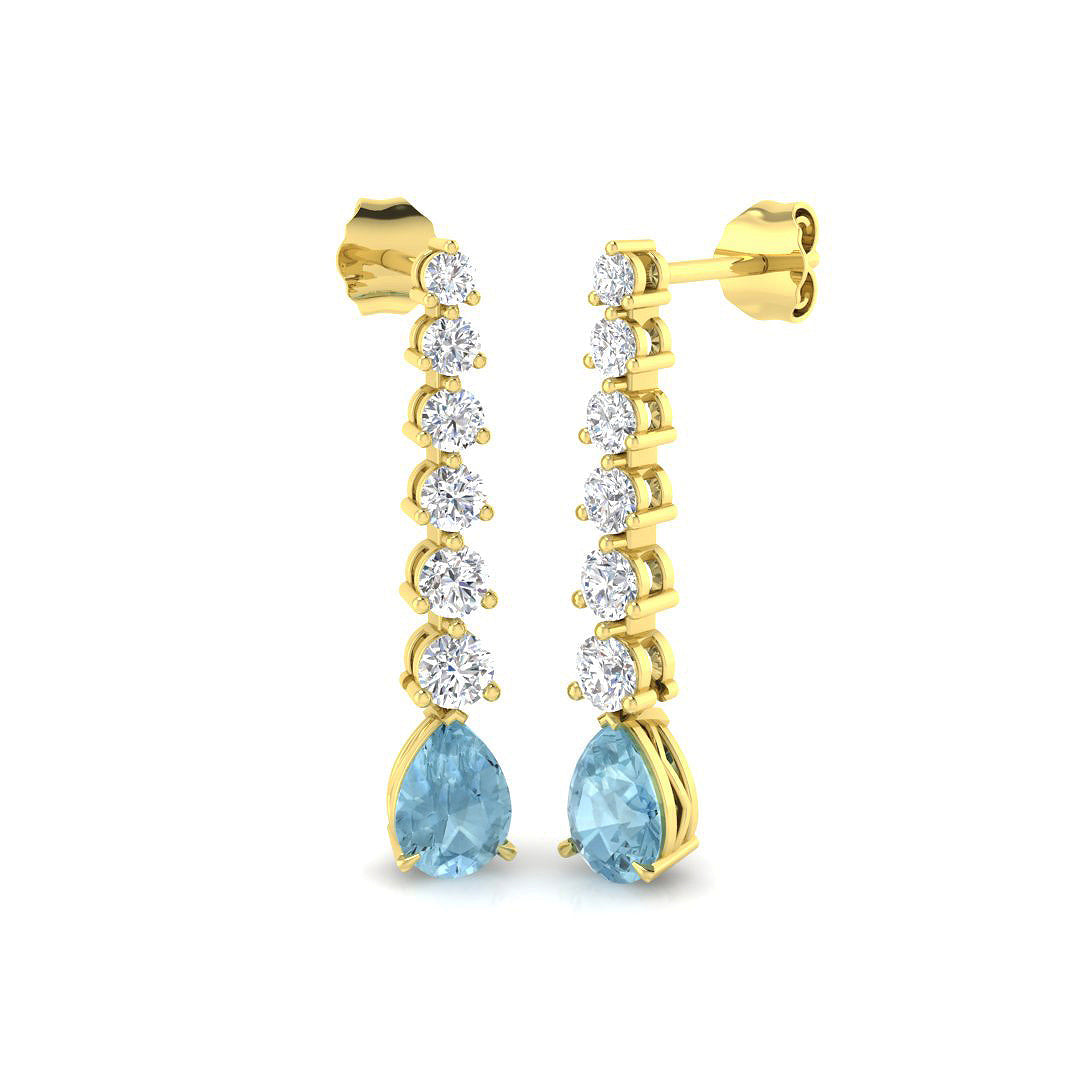 Teardrop Aquamarine Gemstone Graduate Drop Earrings - UK Hallmarked in 10K/14K gold and platinum with certified lab-grown or natural diamonds