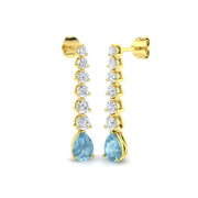 Teardrop Aquamarine Gemstone Graduate Drop Earrings - UK Hallmarked in 10K/14K gold and platinum with certified lab-grown or natural diamonds