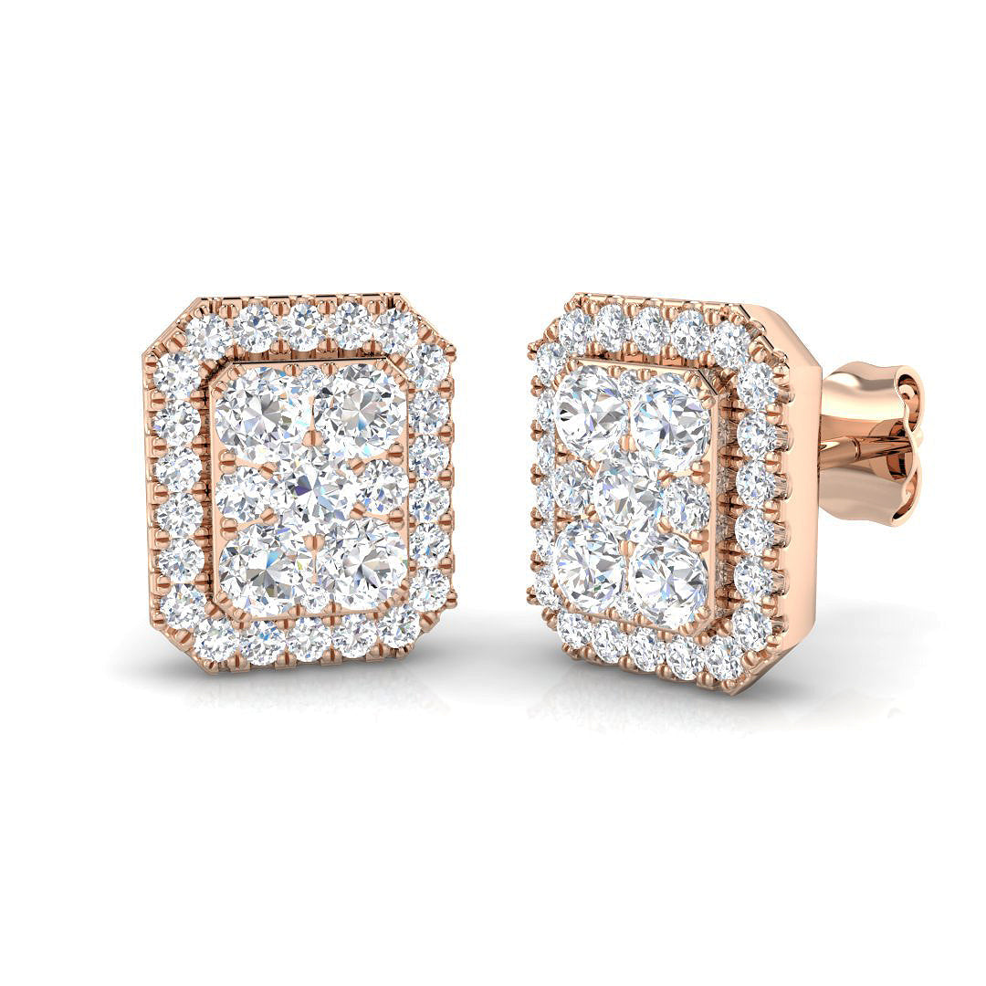 Lab & Natural Diamond Halo Cluster Stud Earrings in 10K/14K gold and platinum with certified lab-grown or natural diamonds