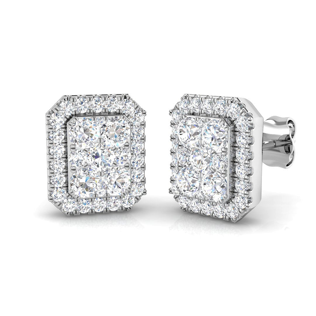 Lab & Natural Diamond Halo Cluster Stud Earrings in 10K/14K gold and platinum with certified lab-grown or natural diamonds