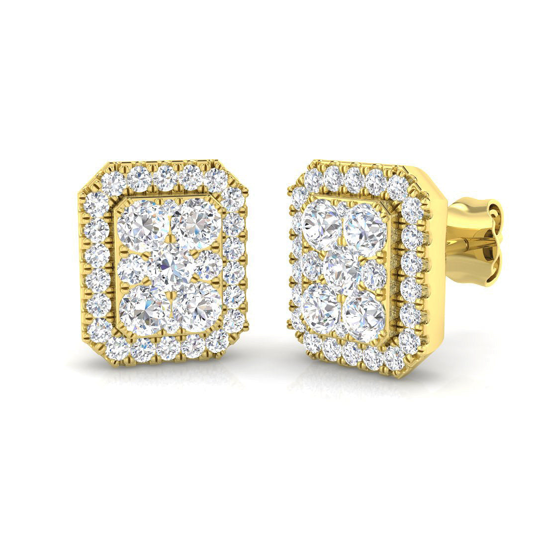 Lab & Natural Diamond Halo Cluster Stud Earrings in 10K/14K gold and platinum with certified lab-grown or natural diamonds