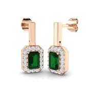 Green Emerald Halo Drop Earrings in 10K/14K gold and platinum with certified lab-grown or natural diamonds