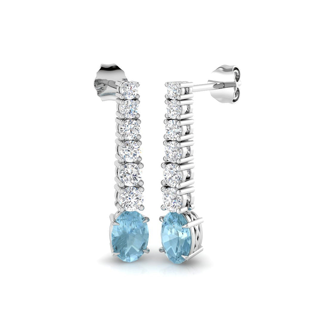 Aquamarine Diamond Drop Earrings with Push Back in 10K/14K gold and platinum with certified lab-grown or natural diamonds