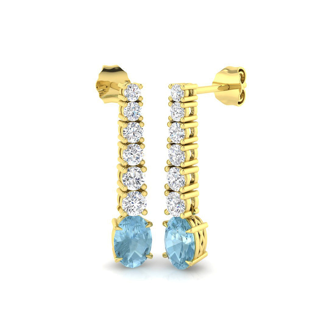 Aquamarine Diamond Drop Earrings with Push Back in 10K/14K gold and platinum with certified lab-grown or natural diamonds