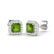 Halo Stud Earrings - 1.00 Carat Bibi Asscher Green Sapphire Octagon in 10K/14K gold and platinum with certified lab-grown or natural diamonds