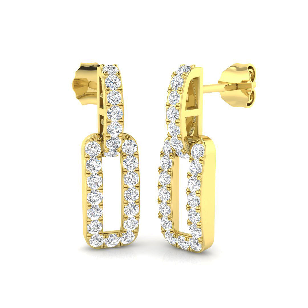 Sticky Gold Drop & Trilogy Diamond Earrings in 10K/14K gold and platinum with certified lab-grown or natural diamonds