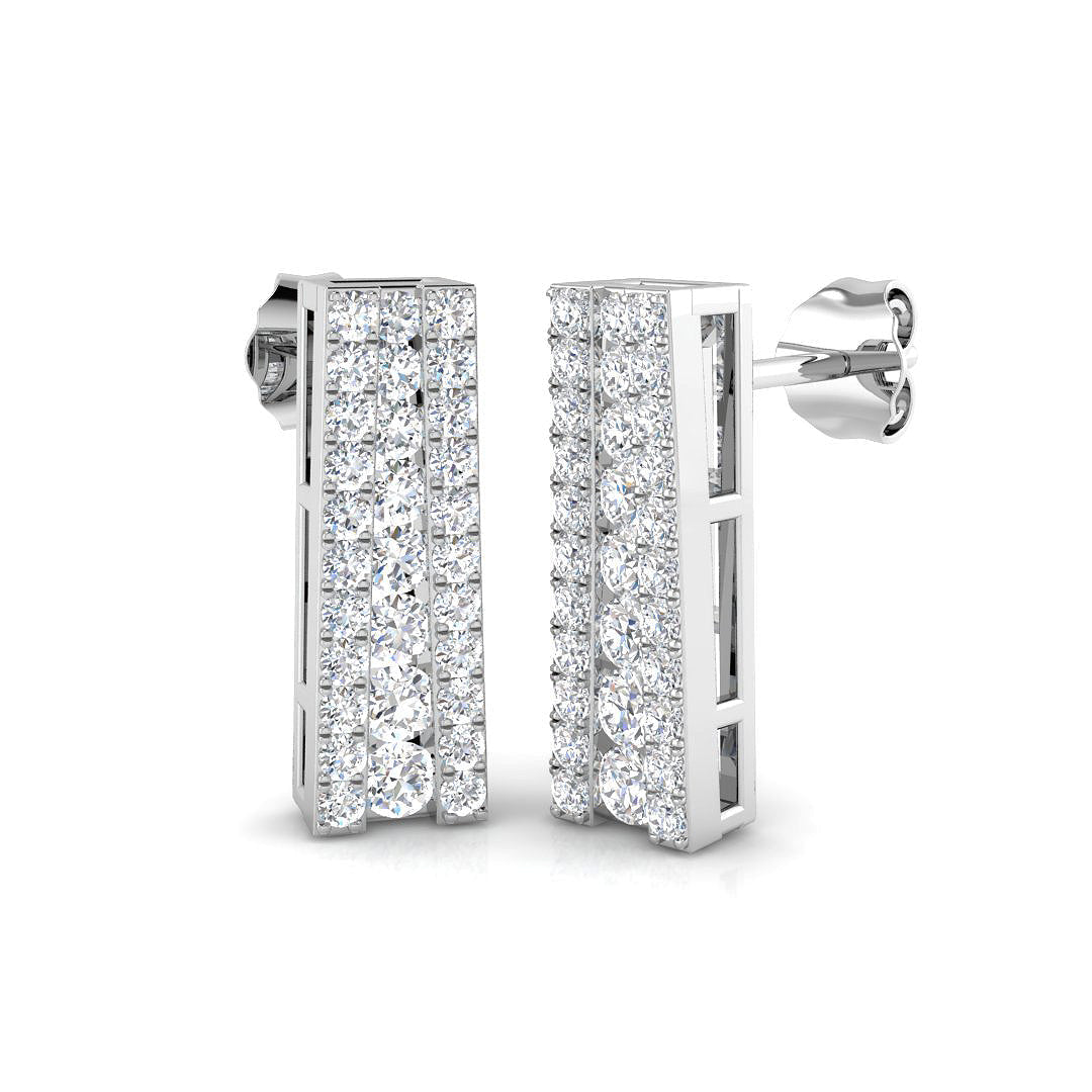 Elegant 1.0Ct Diamond Vertical Bar Stud Earrings in in 10K/14K gold and platinum with certified lab-grown or natural diamonds
