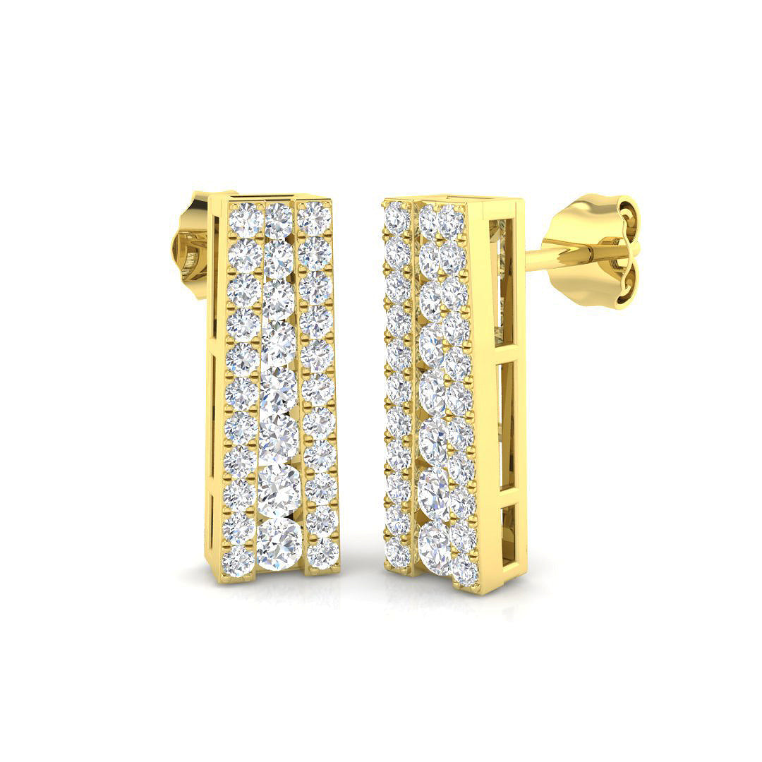 Elegant 1.0Ct Diamond Vertical Bar Stud Earrings in in 10K/14K gold and platinum with certified lab-grown or natural diamonds