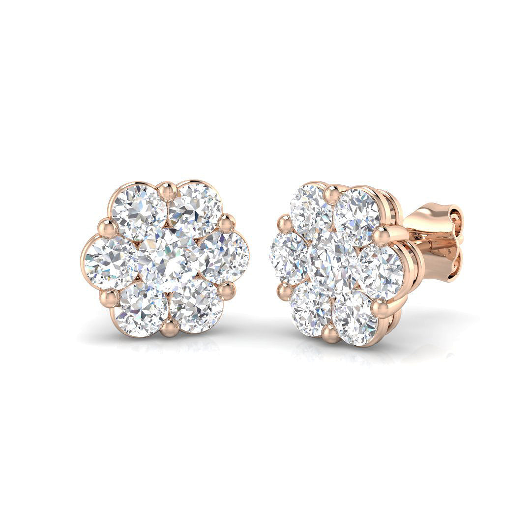 2.00 Ct Cluster Diamond Stud Earrings in 10K/14K gold and platinum with certified lab-grown or natural diamonds