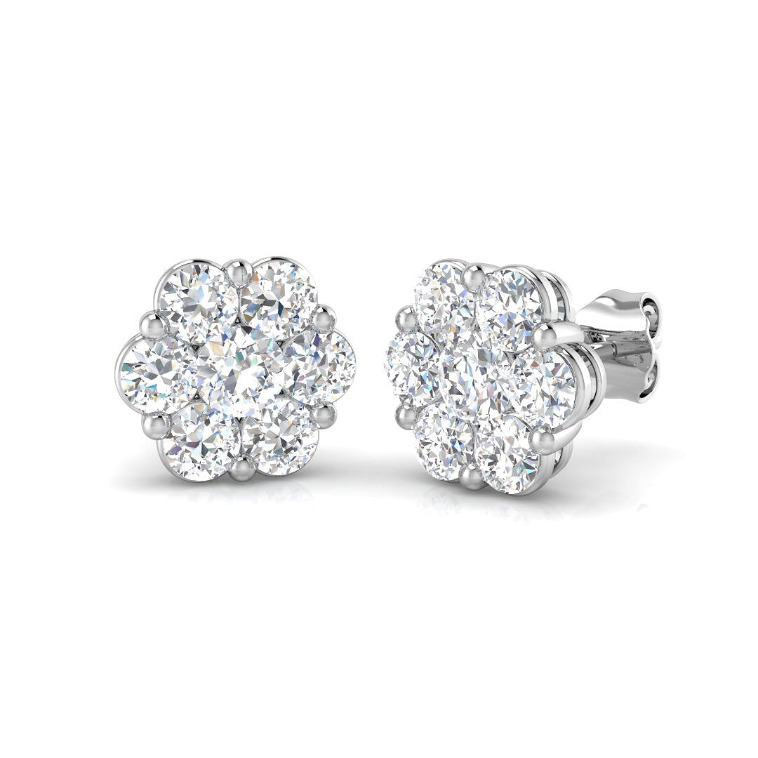 2.00 Ct Cluster Diamond Stud Earrings in 10K/14K gold and platinum with certified lab-grown or natural diamonds