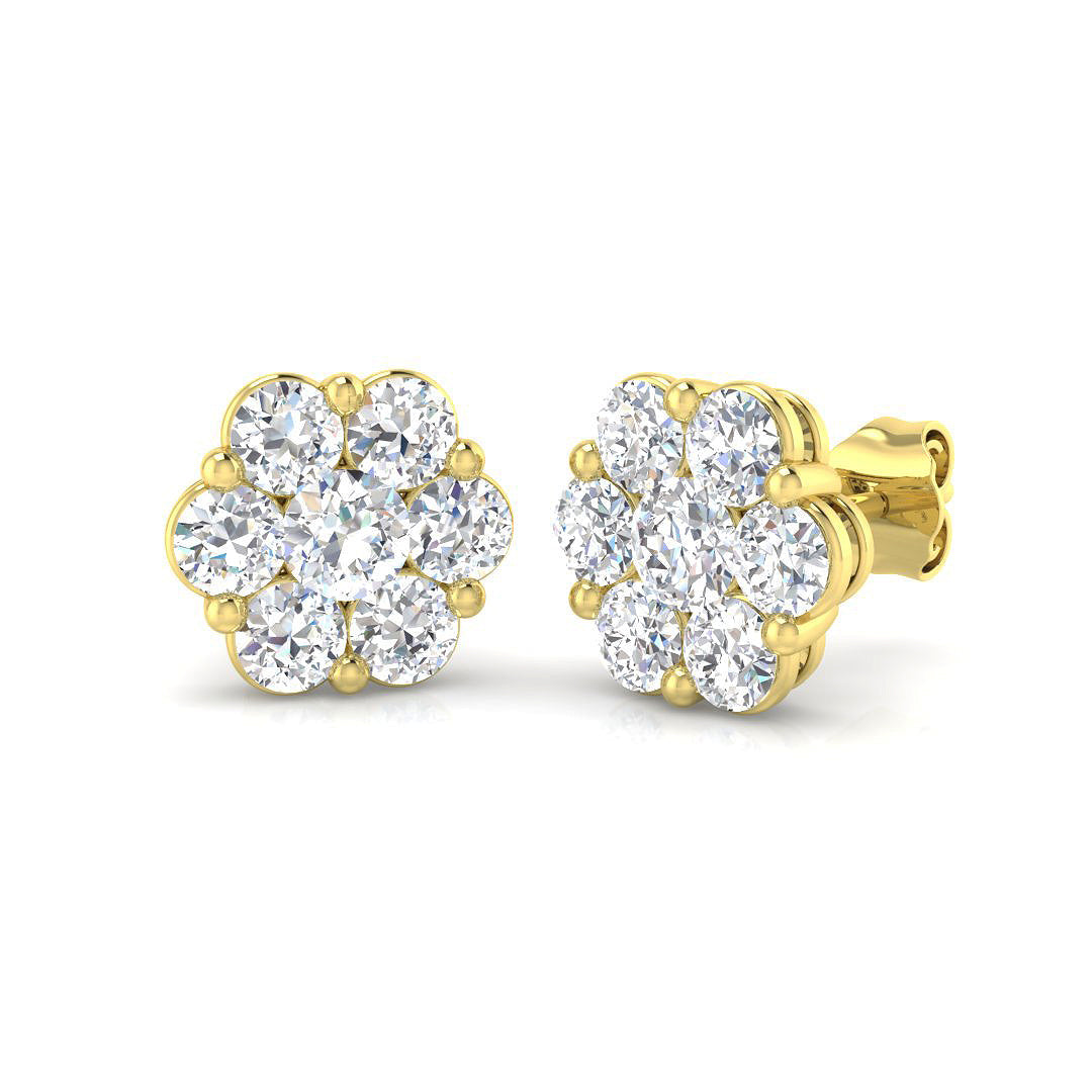 2.00 Ct Cluster Diamond Stud Earrings in 10K/14K gold and platinum with certified lab-grown or natural diamonds