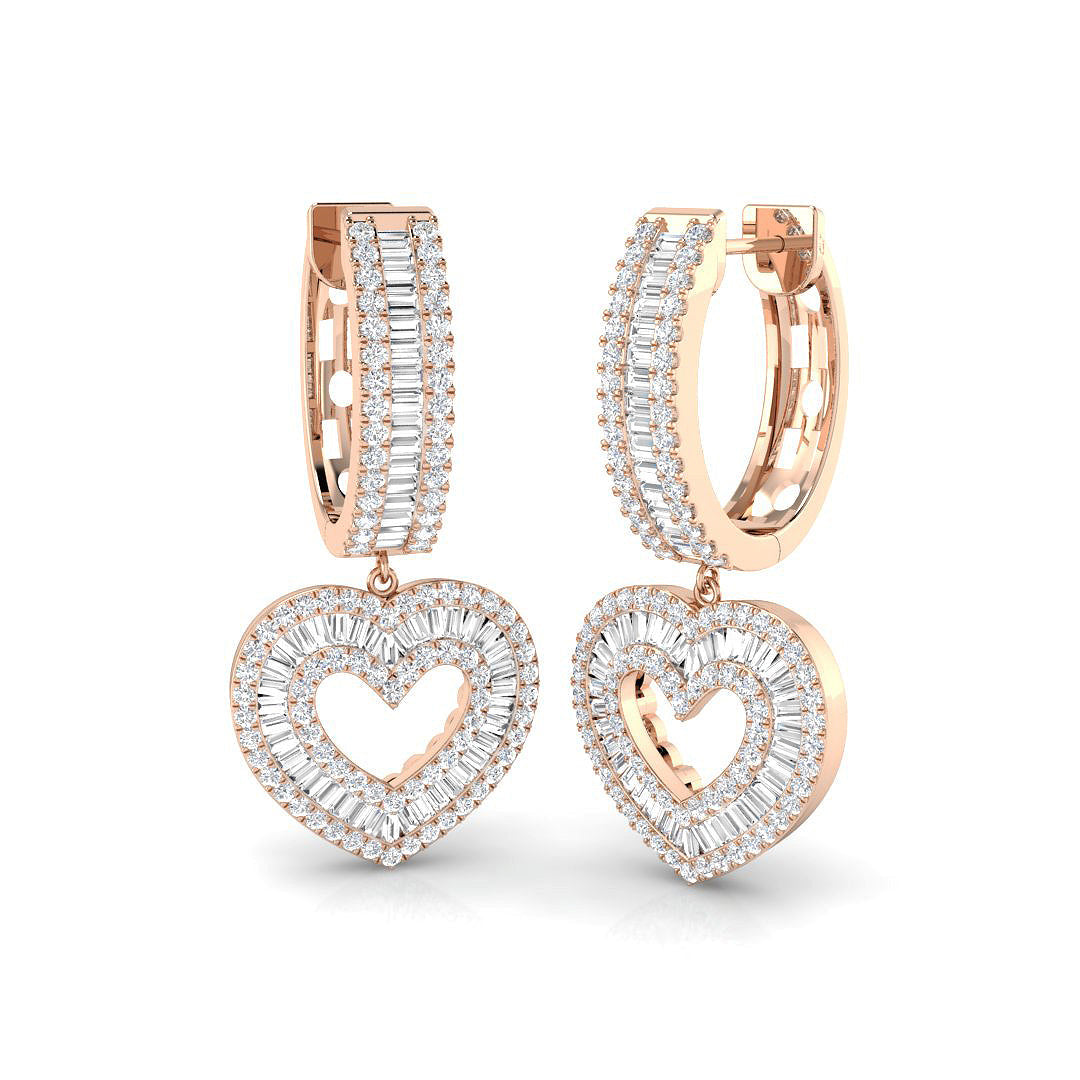 Elegant Tumvy 1.75ct Gold Drop & Trilogy Diamond Earrings in 10K/14K gold and platinum with certified lab-grown or natural diamonds
