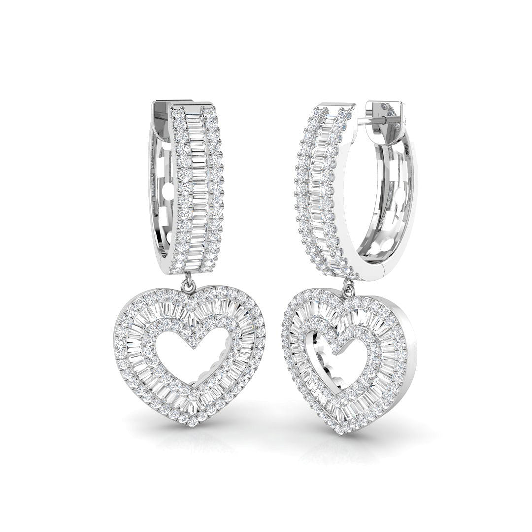 Elegant Tumvy 1.75ct Gold Drop & Trilogy Diamond Earrings in 10K/14K gold and platinum with certified lab-grown or natural diamonds