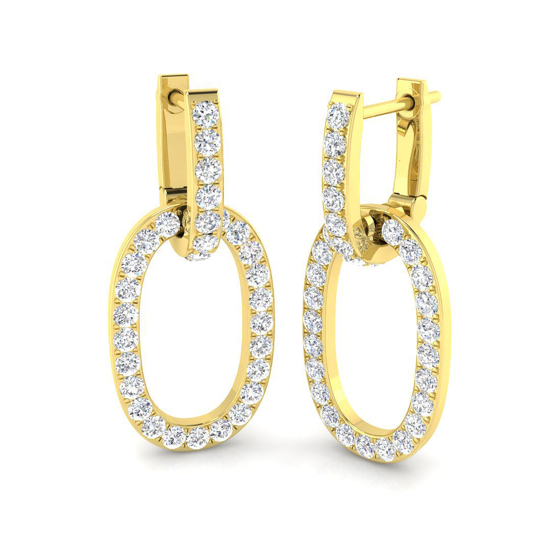 Eriby Gold Drop & Trilogy Diamond Earrings in 10K/14K gold and platinum with certified lab-grown or natural diamonds