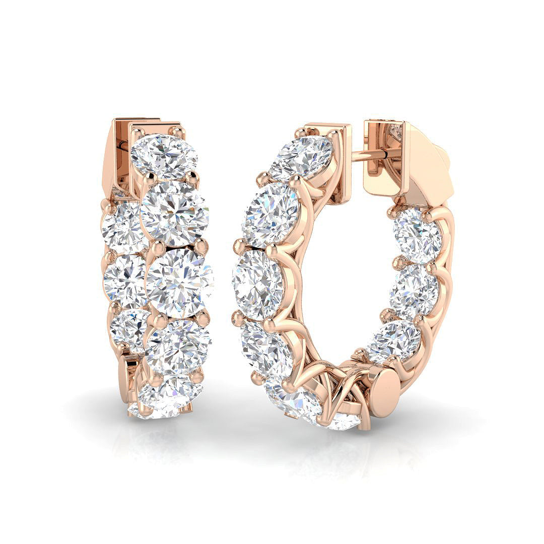 8.5 Ct Round Diamond Hoop Earrings in 10K/14K gold and platinum with certified lab-grown or natural diamonds