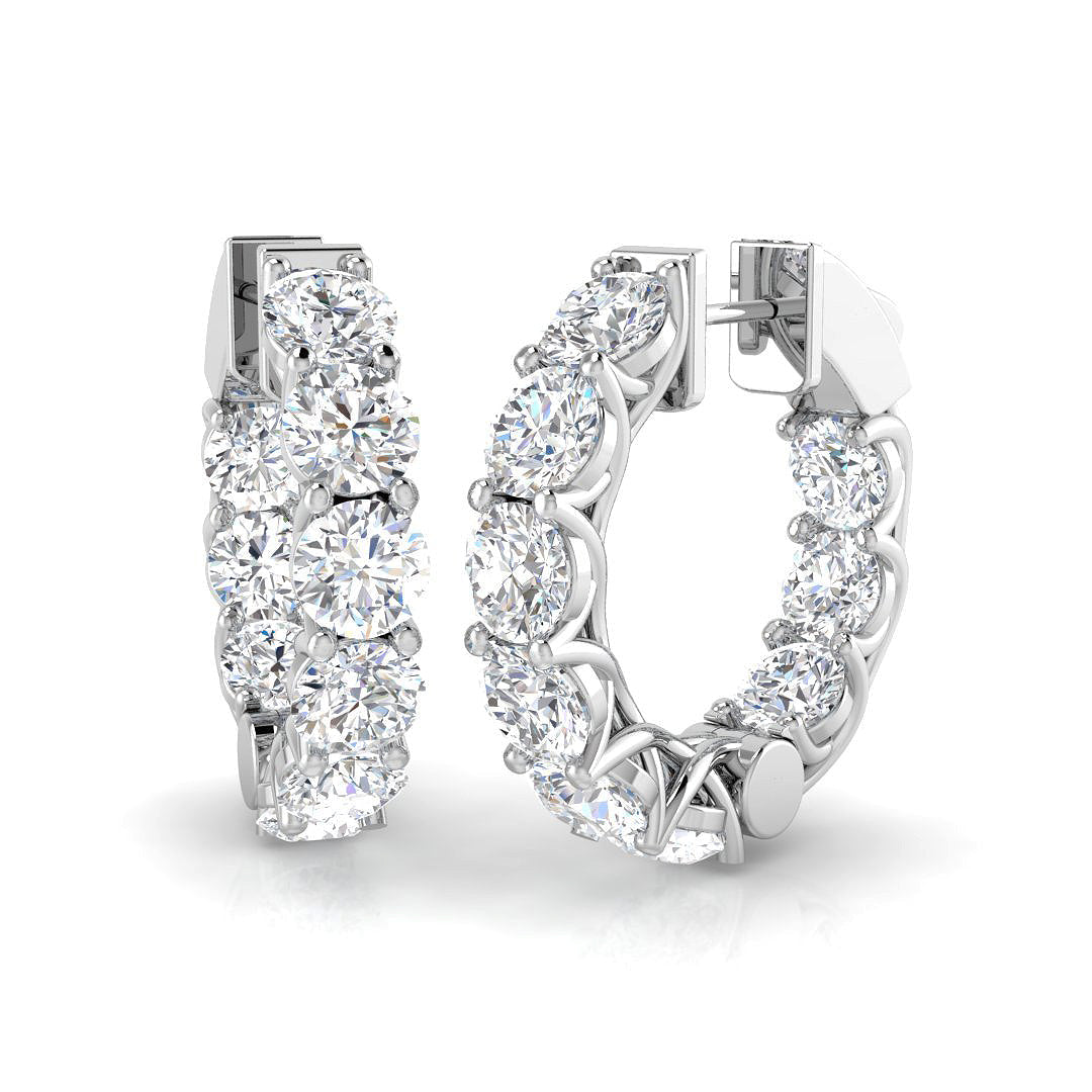 8.5 Ct Round Diamond Hoop Earrings in 10K/14K gold and platinum with certified lab-grown or natural diamonds