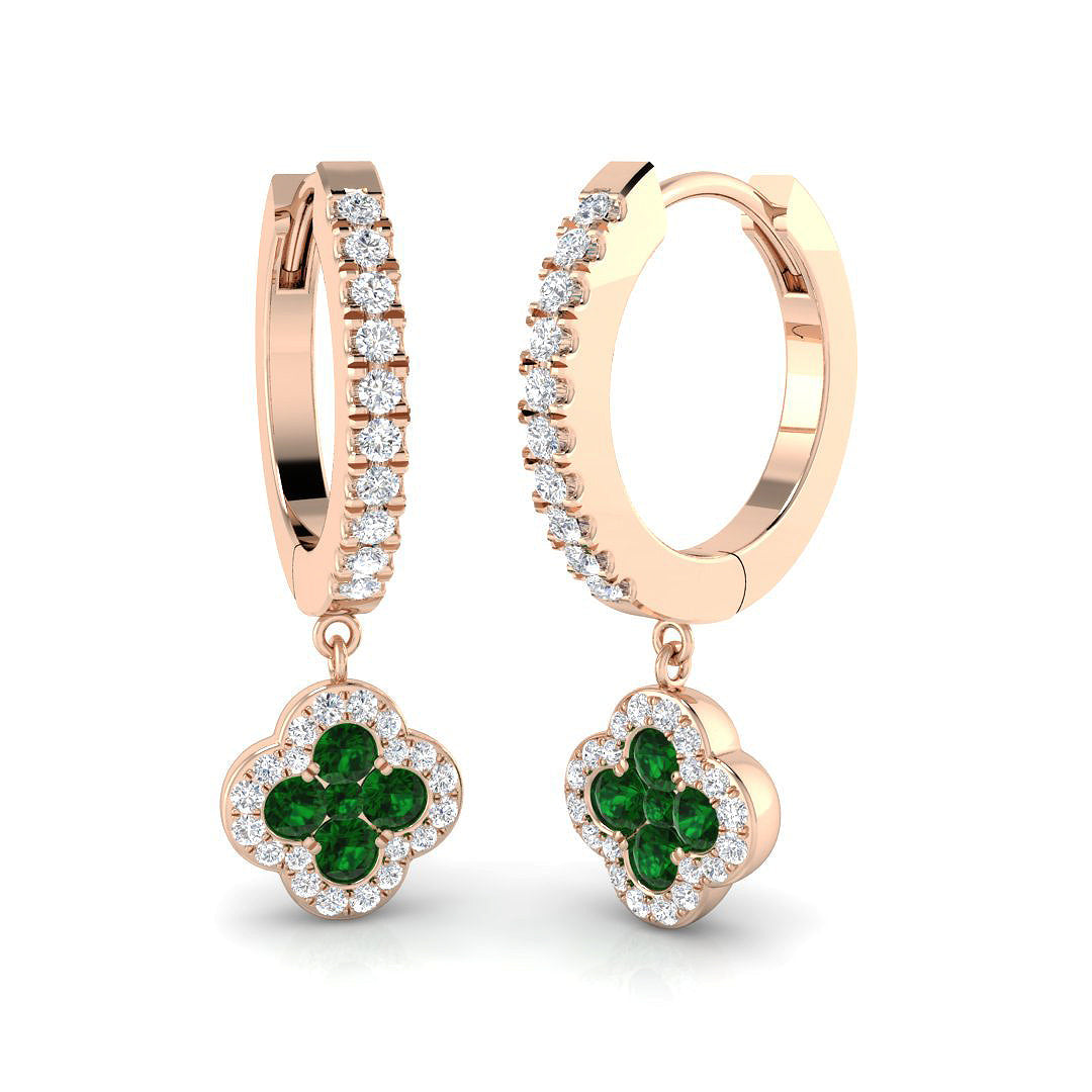 Dudly Gold Clover Diamond Earrings in 10K/14K gold and platinum with certified lab-grown or natural diamonds