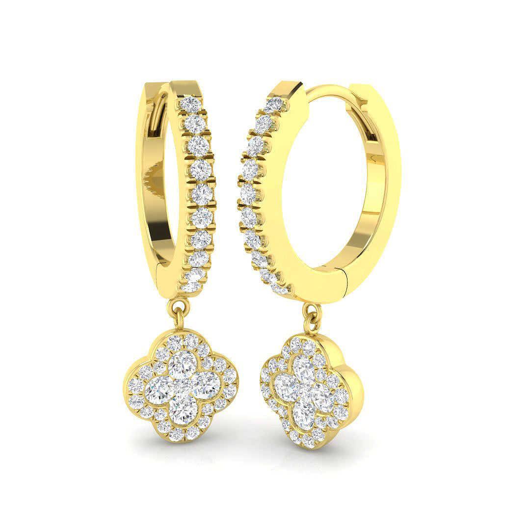 Dudly Gold Clover Diamond Earrings in 10K/14K gold and platinum with certified lab-grown or natural diamonds