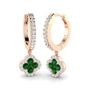 Clover Diamond Emerald Hoop Earrings in 10K/14K gold and platinum with certified lab-grown or natural diamonds