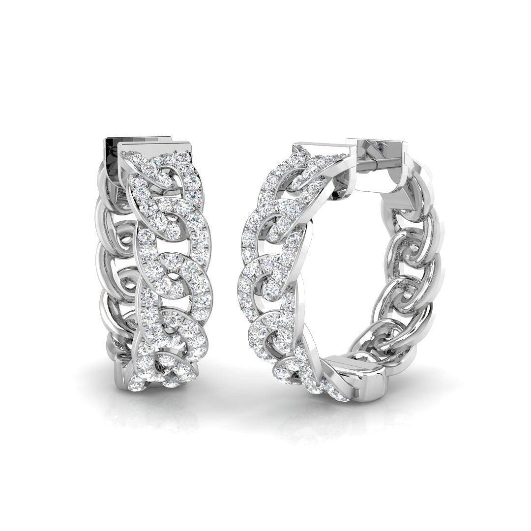 1.00 Ct Round Diamond Cuban Link Hoop Earrings in 10K/14K gold and platinum with certified lab-grown or natural diamonds