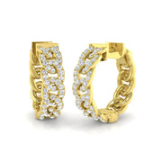 1.00 Ct Round Diamond Cuban Link Hoop Earrings in 10K/14K gold and platinum with certified lab-grown or natural diamonds