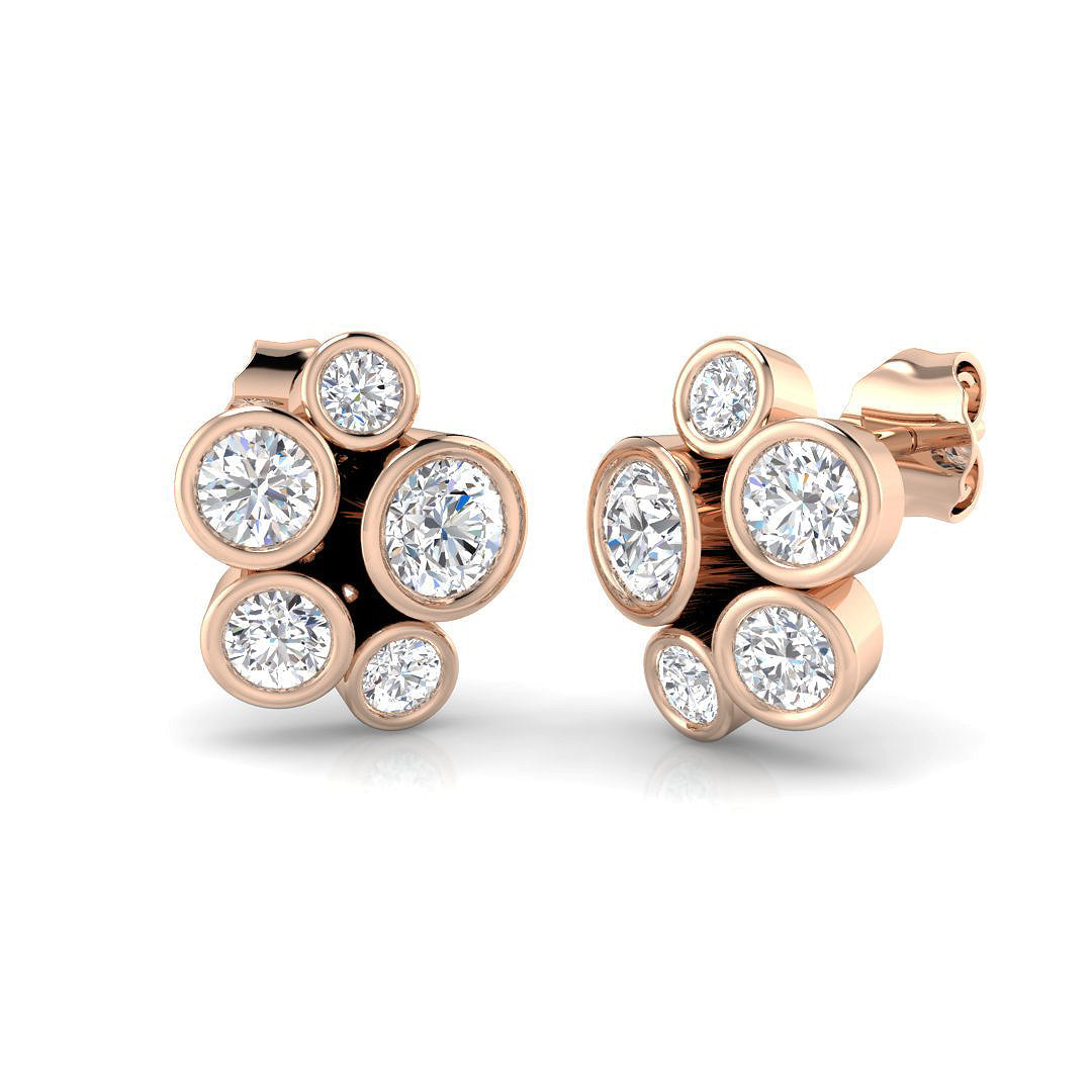 Breathtaking 1.75 Ct Round Diamond Bubble Cluster Earrings in 10K/14K gold and platinum with certified lab-grown or natural diamonds