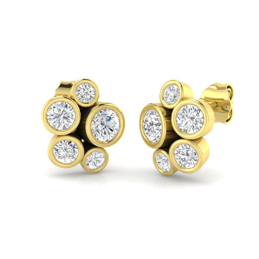 Breathtaking 1.75 Ct Round Diamond Bubble Cluster Earrings in 10K/14K gold and platinum with certified lab-grown or natural diamonds