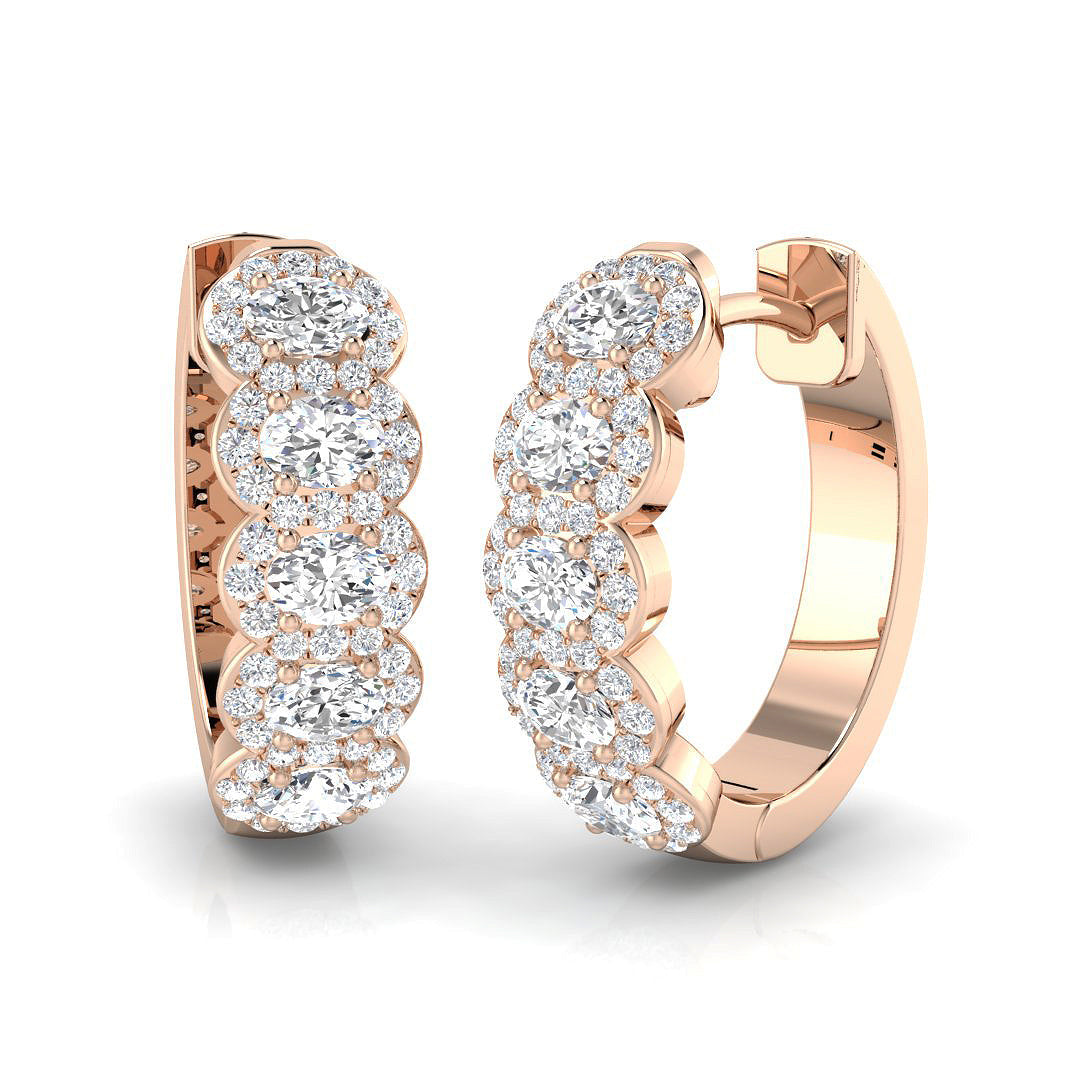 1.5 Ct Oval Diamond Hoop Earrings in 10K/14K gold and platinum with certified lab-grown or natural diamonds