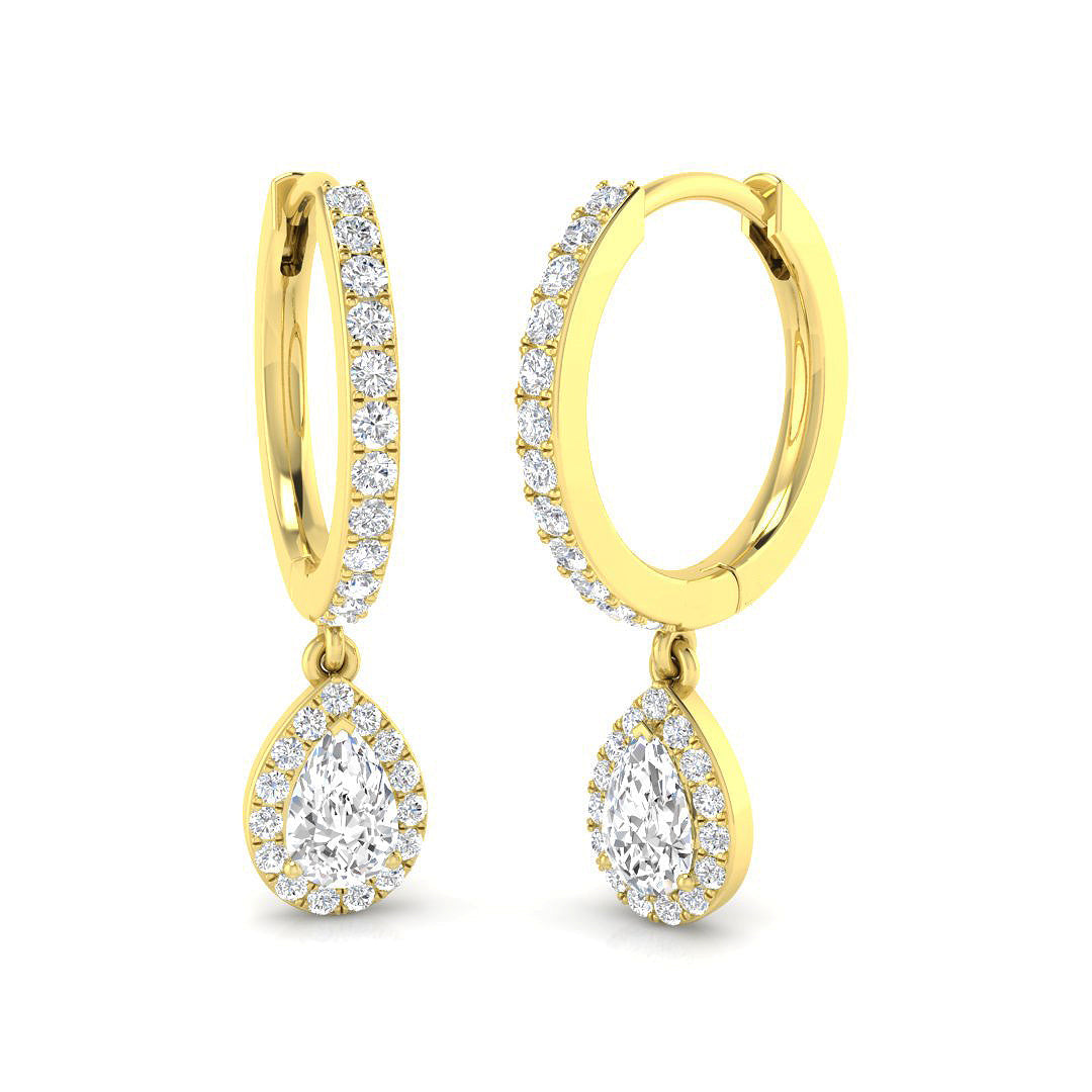 Lovey Drop & Trilogy Gold Diamond Earrings in 10K/14K gold and platinum with certified lab-grown or natural diamonds