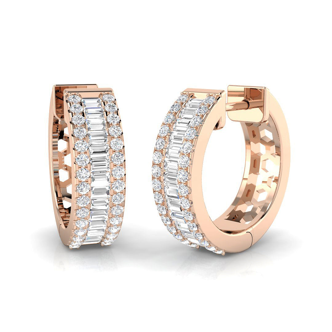 Hoop Earrings with Honeycomb Diamond Setting - 0.5ct to 1ct in 10K/14K gold and platinum with certified lab-grown or natural diamonds