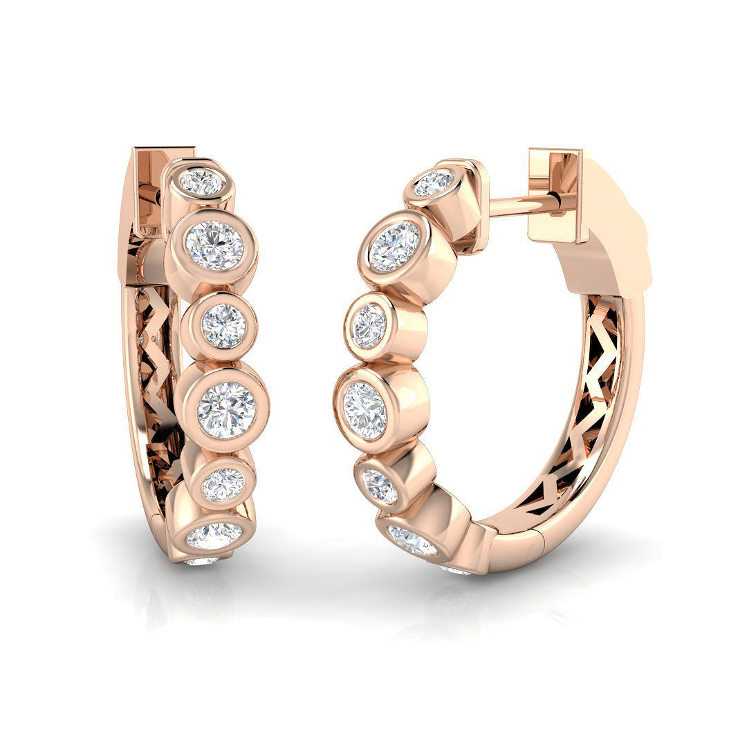 Luxury Round Bezel Set Hoop Earrings in 10K/14K gold and platinum with certified lab-grown or natural diamonds
