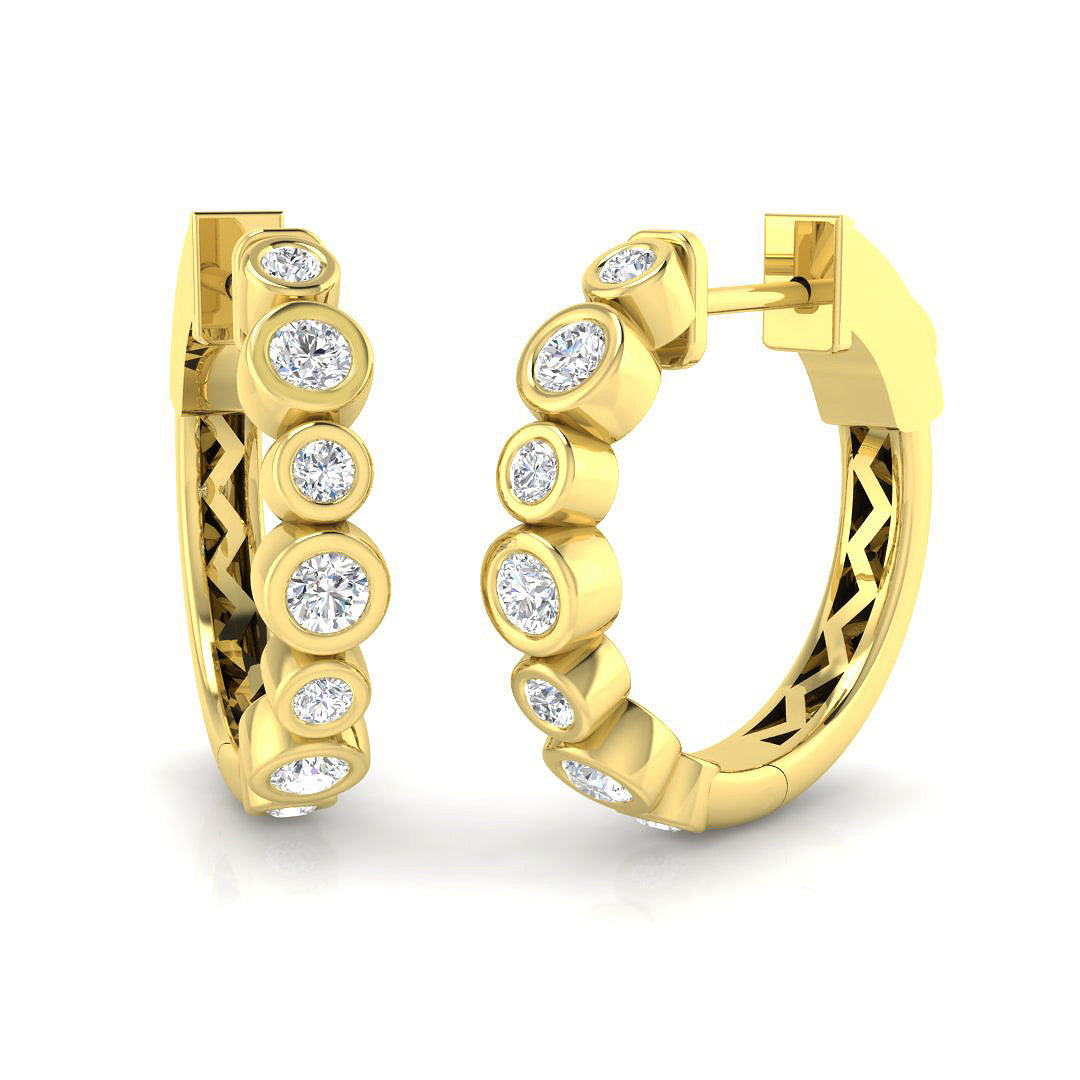 Luxury Round Bezel Set Hoop Earrings in 10K/14K gold and platinum with certified lab-grown or natural diamonds