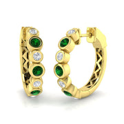Emerald & Diamond Bezel Hoop Earrings in 10K/14K gold and platinum with certified lab-grown or natural diamonds