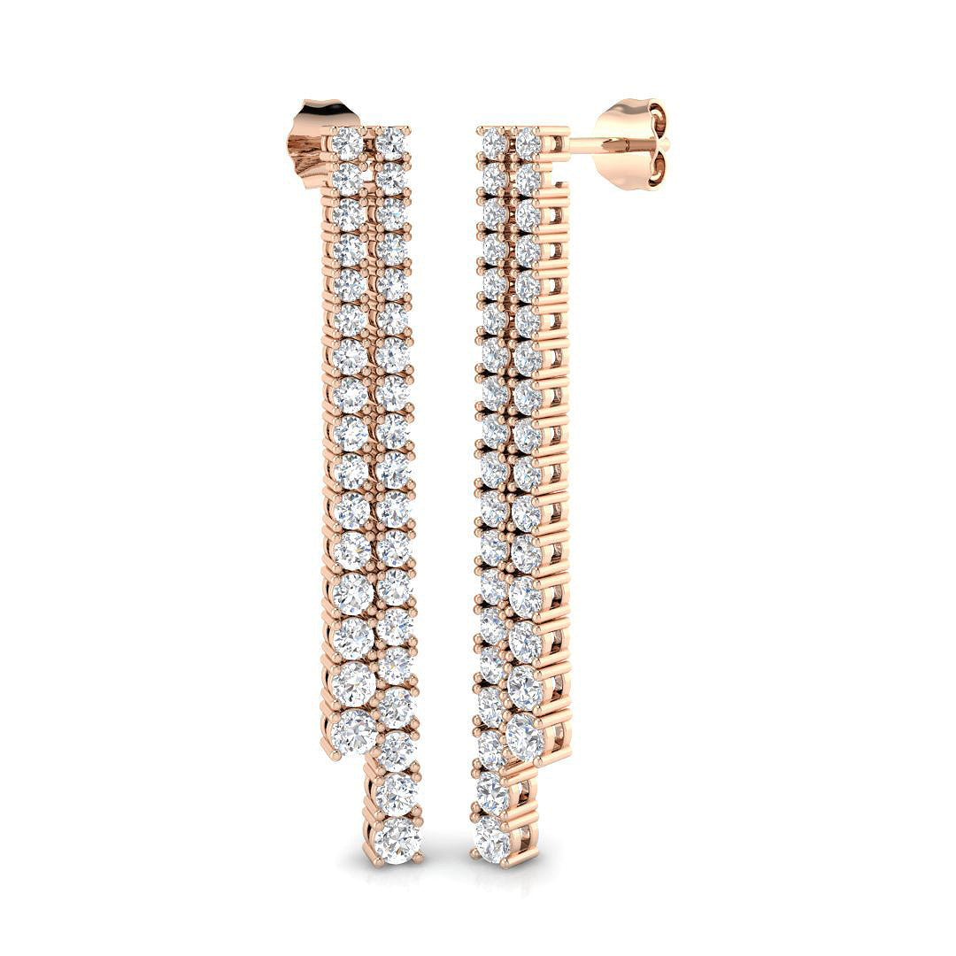 Erjwy Elegant Gold Drop & Trilogy Diamond Earrings in 10K/14K gold and platinum with certified lab-grown or natural diamonds