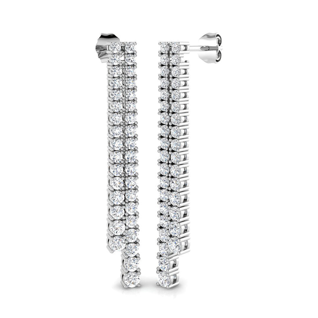 Erjwy Elegant Gold Drop & Trilogy Diamond Earrings in 10K/14K gold and platinum with certified lab-grown or natural diamonds