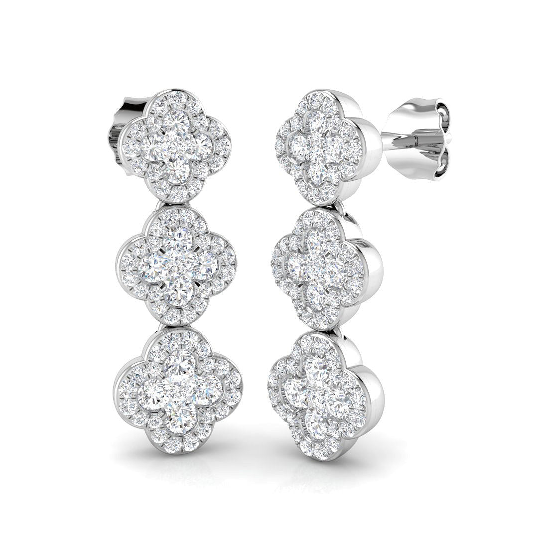 Enswey Luxury Gold Clover Diamond Earrings - 1ct to 1.5ct Elegance in 10K/14K gold and platinum with certified lab-grown or natural diamonds