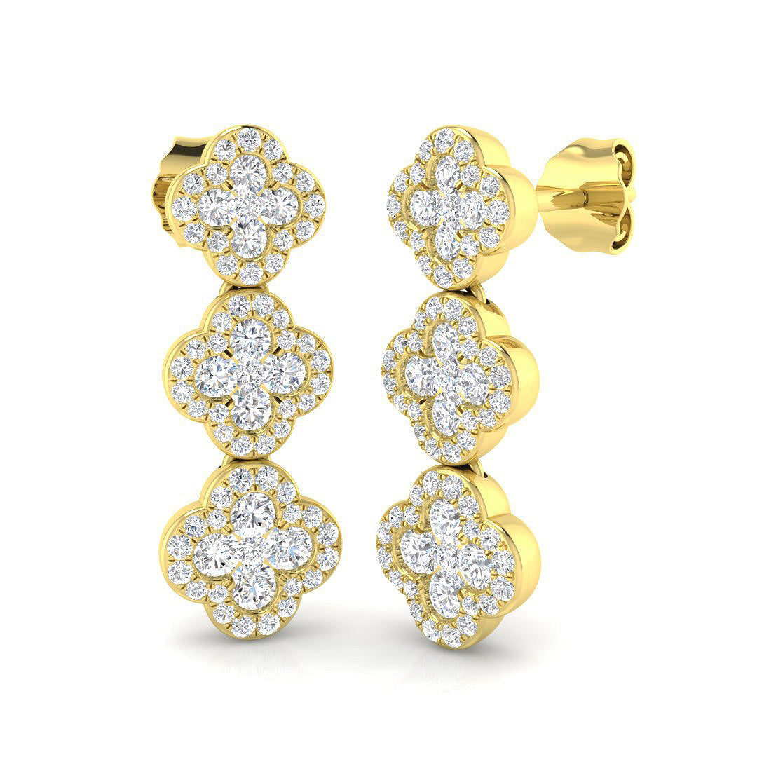 Enswey Luxury Gold Clover Diamond Earrings - 1ct to 1.5ct Elegance in 10K/14K gold and platinum with certified lab-grown or natural diamonds