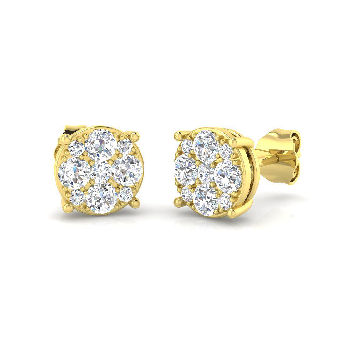 0.5-3ct Gold Cluster Diamond Earrings in 10K/14K gold and platinum with certified lab-grown or natural diamonds