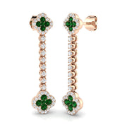 Dangling Emerald and Diamond Chain Earring - Push Back in 10K/14K gold and platinum with certified lab-grown or natural diamonds
