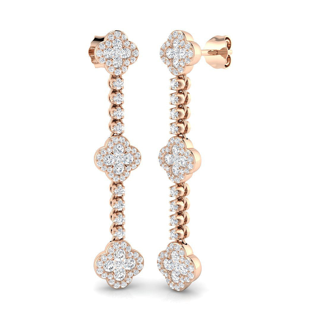 Entby Gold Clover Diamond Earrings in 10K/14K gold and platinum with certified lab-grown or natural diamonds