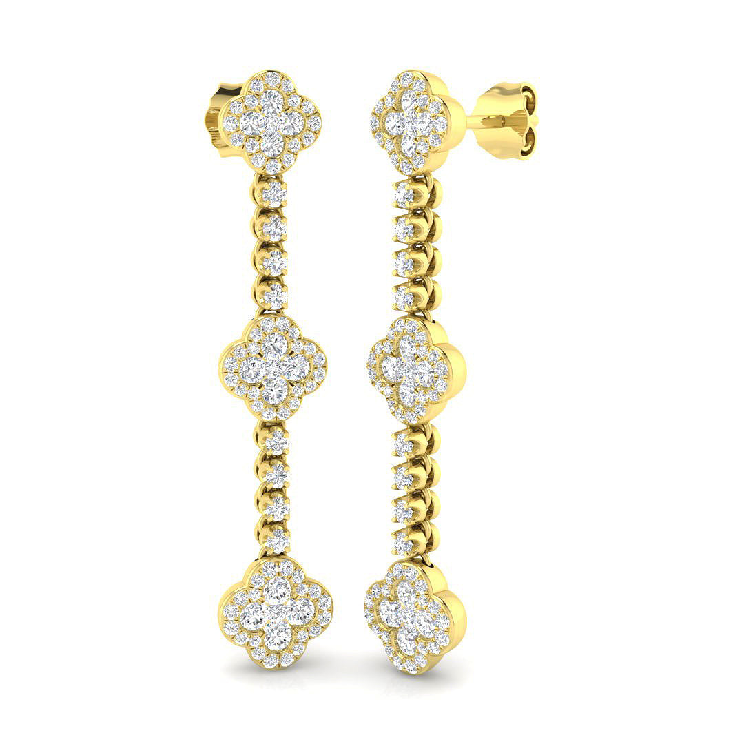 Entby Gold Clover Diamond Earrings in 10K/14K gold and platinum with certified lab-grown or natural diamonds