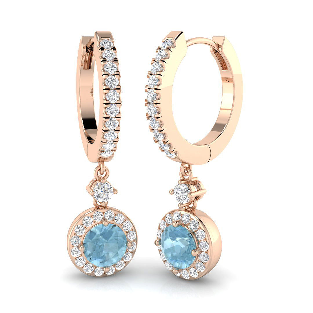 Aquamarine Halo Diamond Drop Earrings in Gold - Luxury Gems Jewellery in 10K/14K gold and platinum with certified lab-grown or natural diamonds