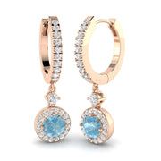 Aquamarine Halo Diamond Drop Earrings in Gold - Luxury Gems Jewellery in 10K/14K gold and platinum with certified lab-grown or natural diamonds